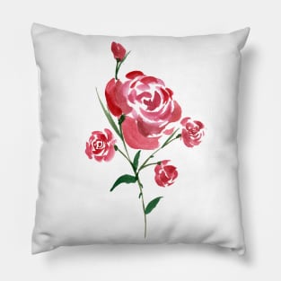 Red Watercolor Roses Pillow