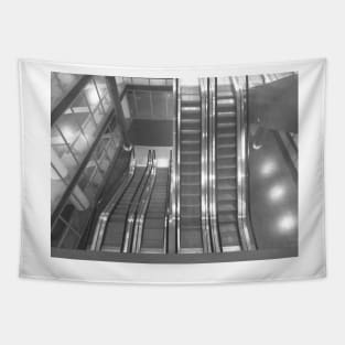 Automatic stairs, modern city vibes - Black and white photography Tapestry