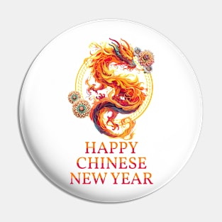 Happy Chinese New Year: Fiery Dragon Fantasia in Red & Orange Pin