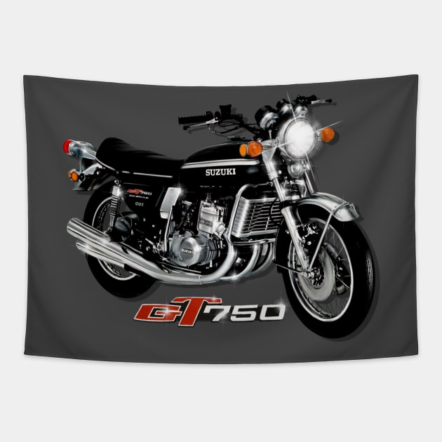 The 70s Classic Suzuki GT 750 by MotorManiac Tapestry by MotorManiac