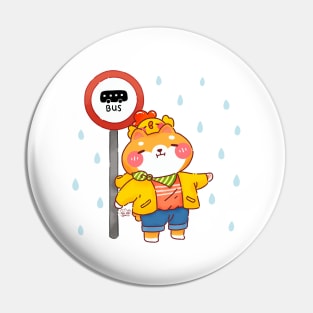 Rainy Day on Bus Stop Shiba Inu Pin