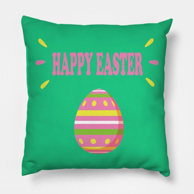 Happy Easter in Green Pink Yellow & White Pillow by JevLavigne