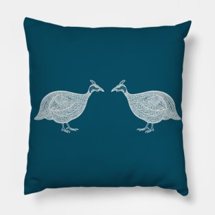 Guineafowl in Love - detailed farm animal ink art Pillow