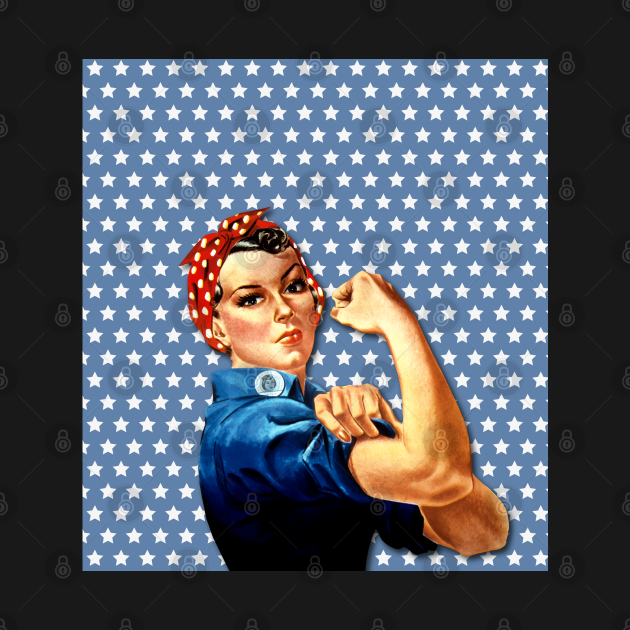 Rosie the Riveter- USA Starred on Blue background pattern Design - Rosie The Riveter - T-Shirt