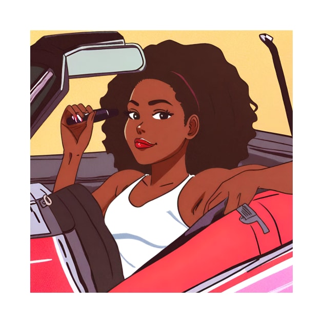 black girl in a car with red lips by Berenicelee23