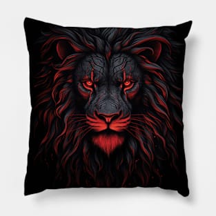 Lion In Red And Black Majestic Animals In Vibrant Colors Pillow