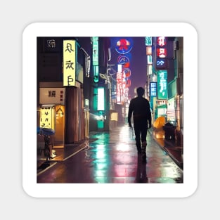 A Lonely Man in Tokyo Neon Night Lights Magnet