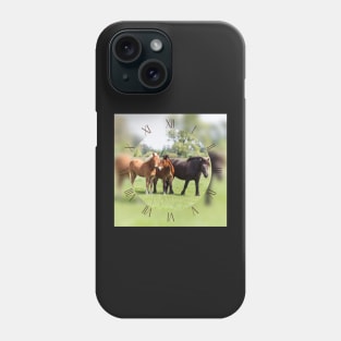 Three horses on pasture looking at camera Phone Case