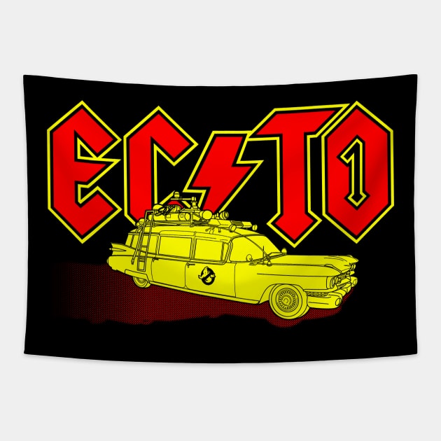 80's Retro Ghost Movie Cars Movie Rock Band Logo Parody Tapestry by BoggsNicolas