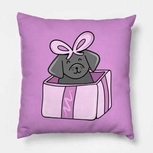 Cute Holiday Dog in a Giftbox Present, made by EndlessEmporium Pillow