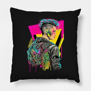 Neon Cyberpunk Hacker - V1.06 Pillow