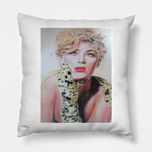 Lady with the Spotted Gloves Watercolor Portrait Painting Pillow