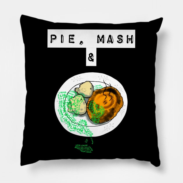 London Pie, Mash and Liquor Cockney Food Pillow by EmmaFifield