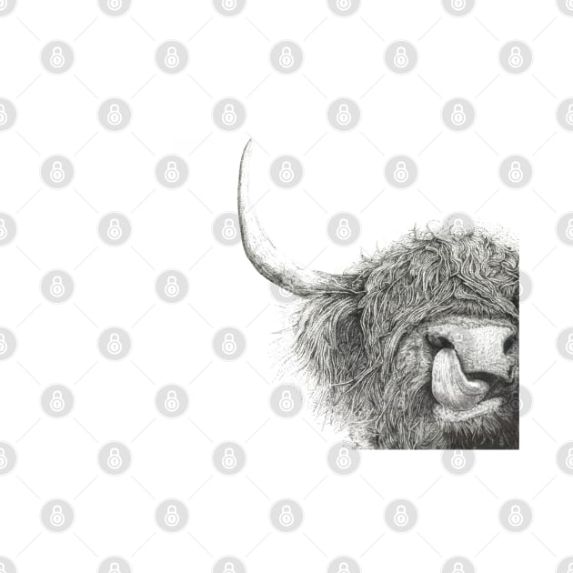 happy hairy highland cow by David Dots