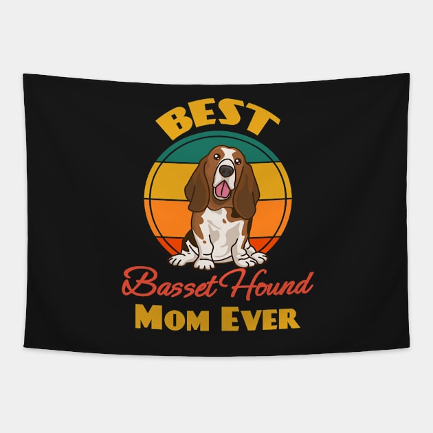 Best Basset Hound Mom Ever Mother's Day Dog puppy Lover Cute Sunser Retro Tapestry by Meteor77