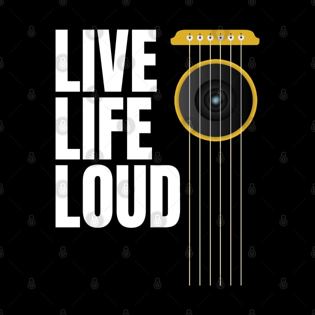 Live Life Loud - Music Lovers Design with Guitar Strings and Loudspeaker by P2CPOD
