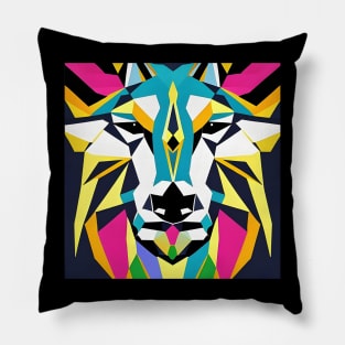 Pop Art Geometric Wolf Face Pillow