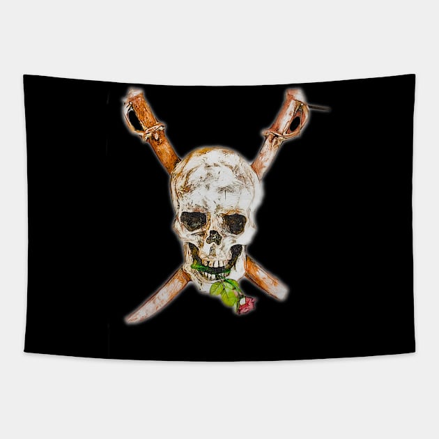 Pirate skull and bones with rose Tapestry by Boztik-Designs