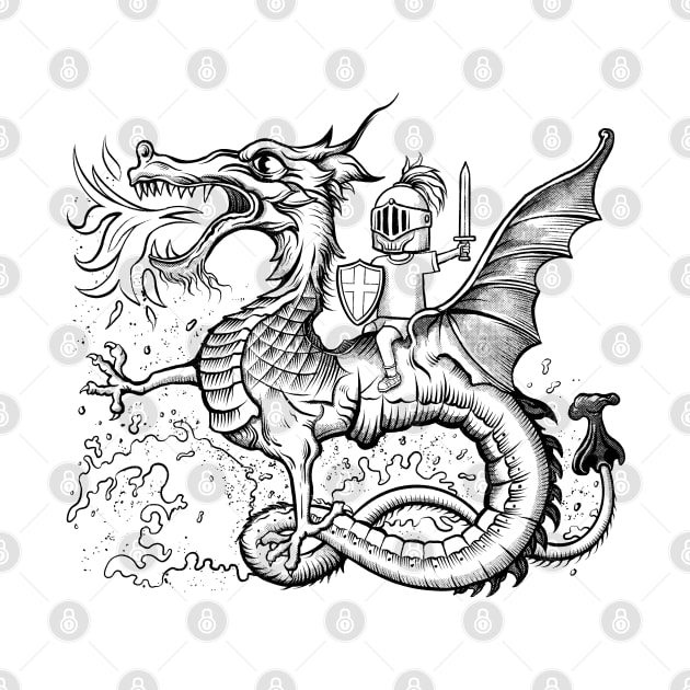 Little Saint George and The Dragon Black & White by RGB Ginger