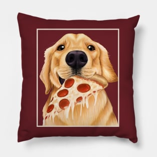 Golden Retriever eating pizza - dog with a slice of pizza Pillow