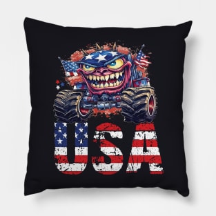 USA Monster Truck American Flag 4th July Men Boys Girls Race Pillow