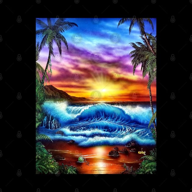 Hawaiian Hawaii seascape sunset by Coreoceanart