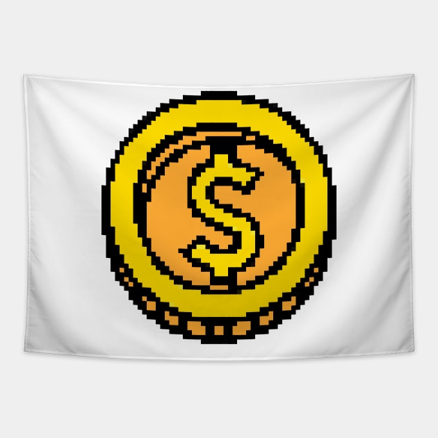 Gold Coin Pixel Art Tapestry by PXL-JXN