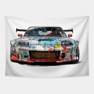 90s vintage japanese old school sport car front + back print Tapestry