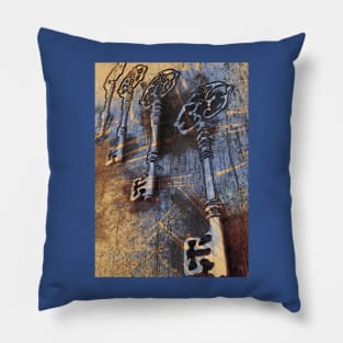 Steampunk Keys. Magic Keys. Blue Pillow