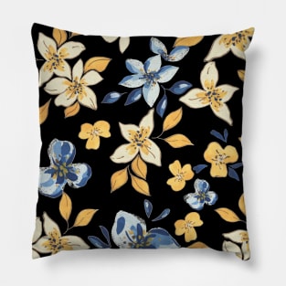 Yellow and Blue Autumn fall flowers Pillow