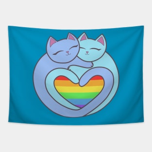 Rainbow Pride Flag Heart Cats Kawaii Tapestry