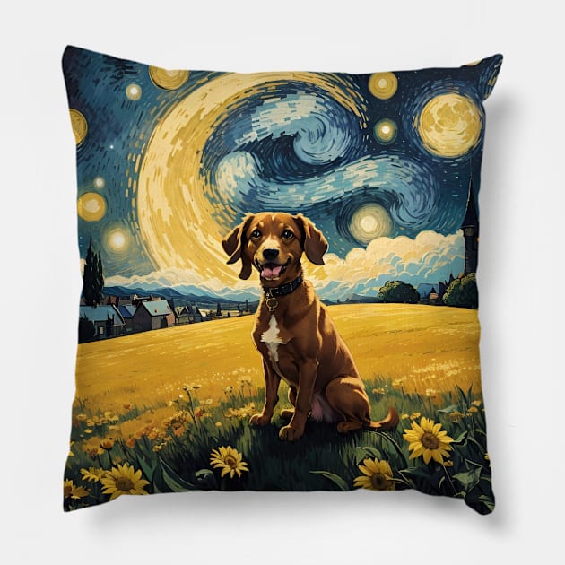 Starry Night Dachshund  Dog , Van Gogh Dachshund Art Pillow by VisionDesigner