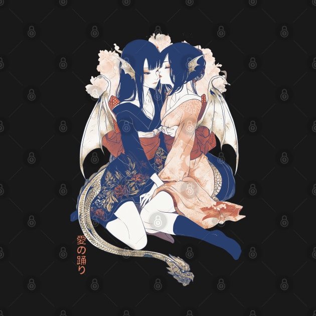 Two Geishas Kissing Graphic T-Shirt 01 by ToddT