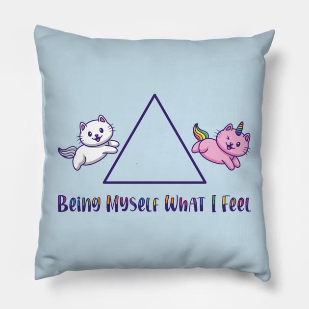 LGBTQ Pride-Being Myself What I Feel-Rainbow Unicorn Cat Pillow by POD Anytime