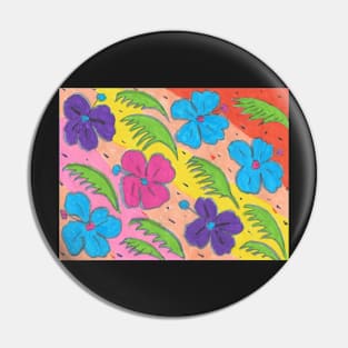 Rainbow Hibiscus and Monstera Leaves Print Pin