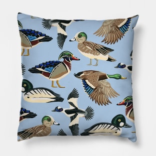 American Duck Species Pattern in Blue Pillow