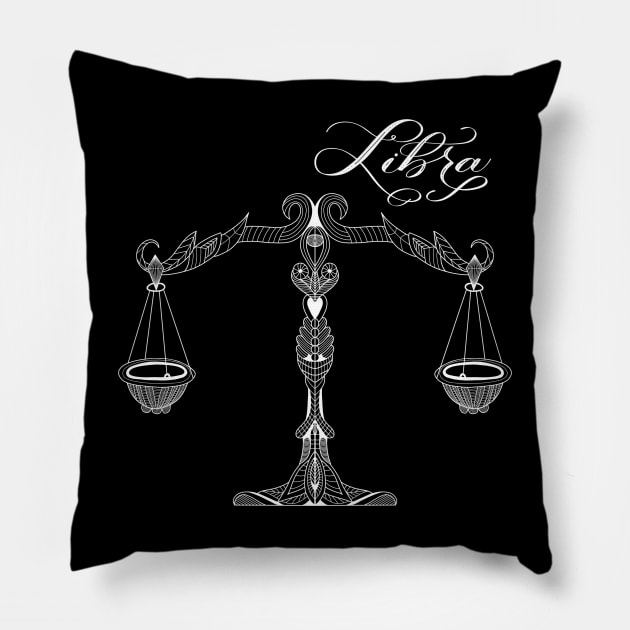 Libra Scales Zodiac (Dark) Pillow by Gsallicat