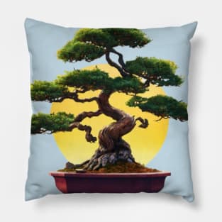 Zen Bonsai Tree Sunset Pillow