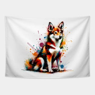 Colorful Norwegian Lundehund in Abstract Splash Paint Art Tapestry