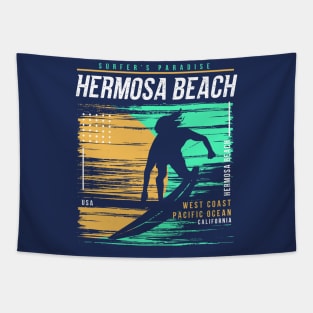 Retro Surfing Hermosa Beach, California // Vintage Surfer Beach // Surfer's Paradise Tapestry