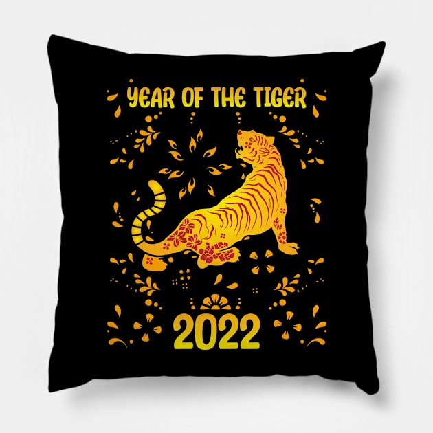 Good Luck Zodiac Happy Chinese New Year of the Tiger 2022 Pillow by jodotodesign