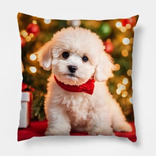 Bichon Frise Puppy with Christmas Gifts Pillow