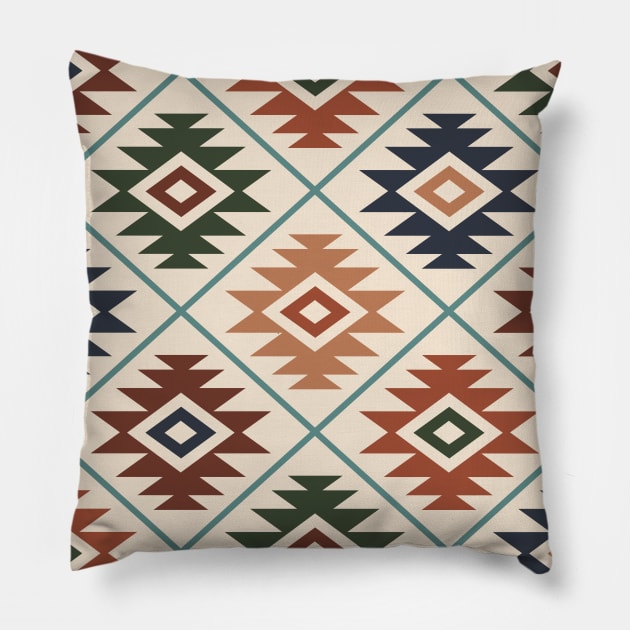 Aztec Symbol Big Pattern Color on Cream Pillow by NataliePaskell