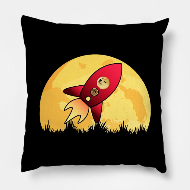 Dogecoin To The Moon Doge Pillow by LittleBoxOfLyrics