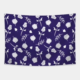 Pretty Dark Purple and White Roses Floral Pattern Tapestry