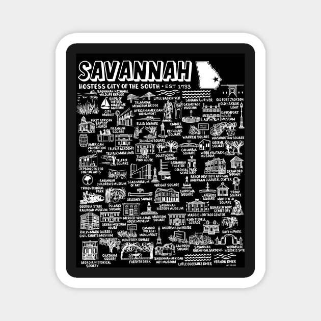 Savannah Georgia Map Art Magnet by fiberandgloss