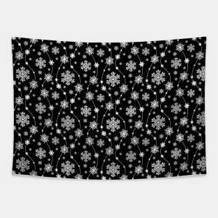 Bright Black and Winter White Snowflakes Pattern Tapestry