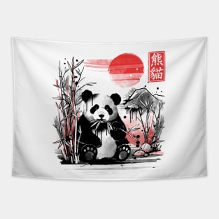 Panda red sun Tapestry