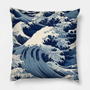 Ephemeral Crests: Hokusai Waves Reimagined Pillow