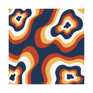 Colourful Blob Waves Abstract Pattern in Yellow Cream Orange Blue T-Shirt